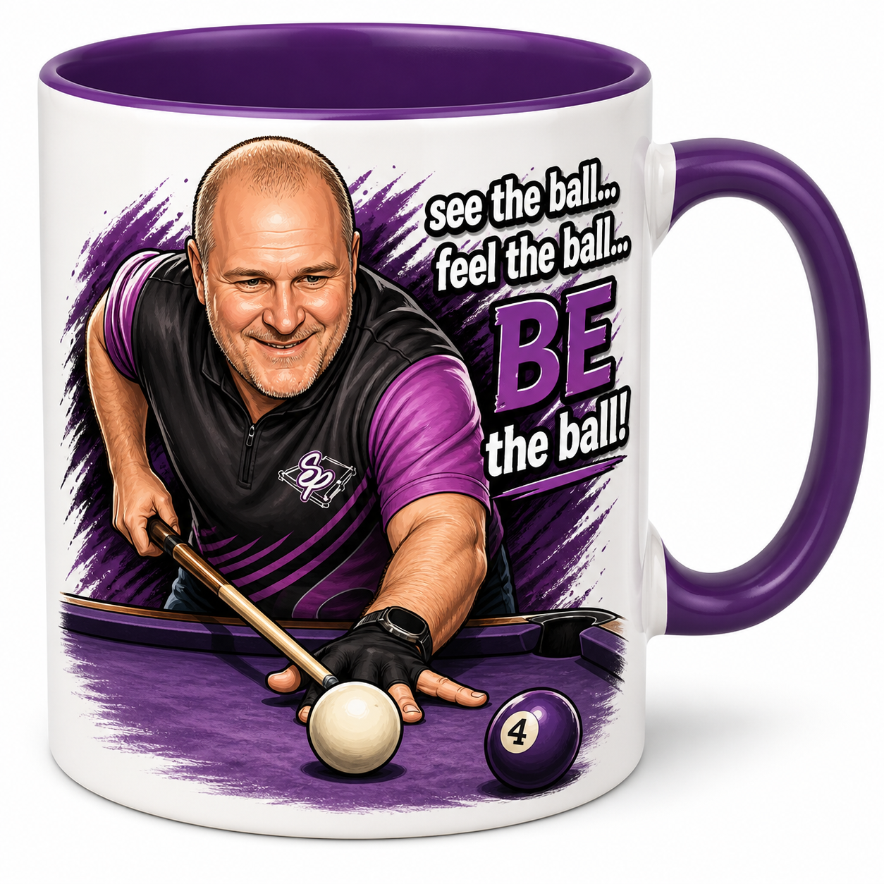 Pool Player Caricature Playing Pool. See the Ball...Feel the Ball ...Be the Ball"